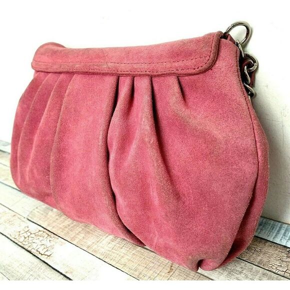 Ann Taylor DUST PINK GENUINE LEATHER SUEDE CHAIN STRAP SHOULDER BAG HANDBAG BOHO - Picture 6 of 11